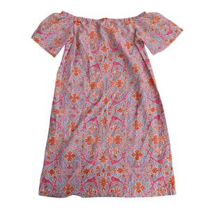 J. McLaughlin Off Shoulder Dress M Floral Print Pink Orange Cotton‎ Silk Blend